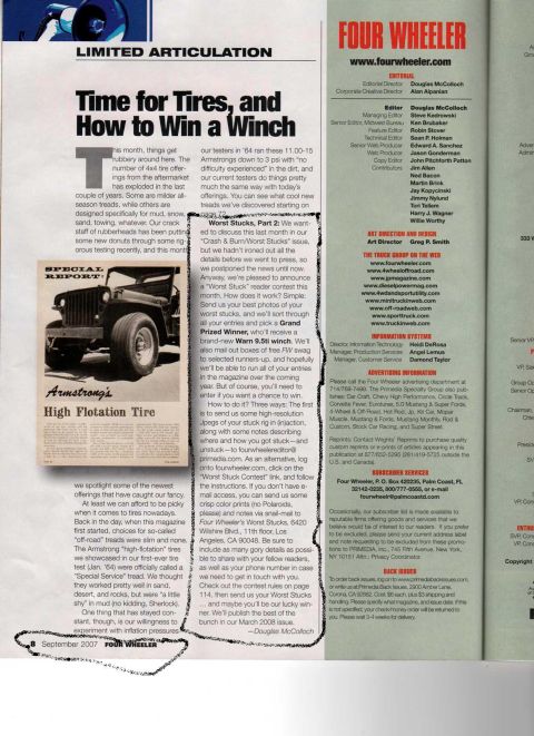 1986 Ford Bronco - A Jeep CJ-5 is pictured with text about Armstrong's High Flotation Tires.