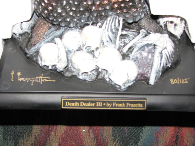 Death Dealer III sculpture with skulls and bones, signed by Frank Frazetta, 80/125
