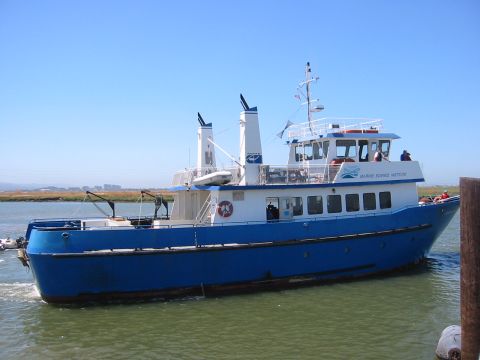 1991 Ford Bronco - A research vessel with 'Marine Science Institute' written on its side sails on the water under a clear blue sky.