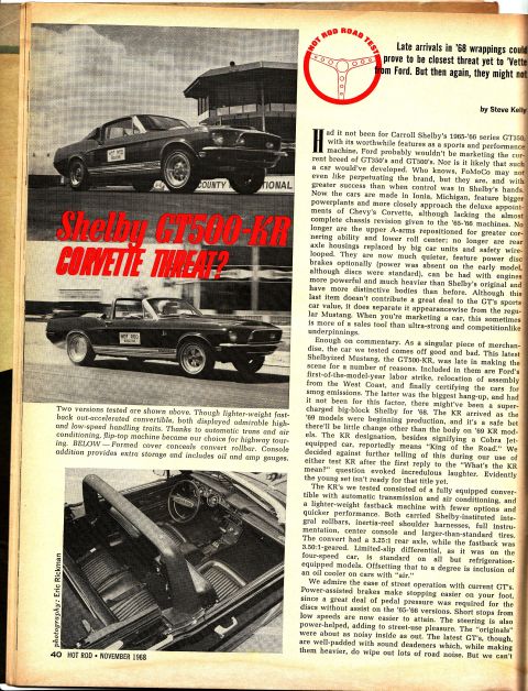 1968 Ford Mustang - Interior view of a 1968 Ford Mustang GT500-KR convertible, highlighting its features and design.
