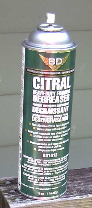 1997 Ford Taurus - A can of BD Citral Heavy-Duty Foaming Degreaser is shown, with text detailing its features and warnings.