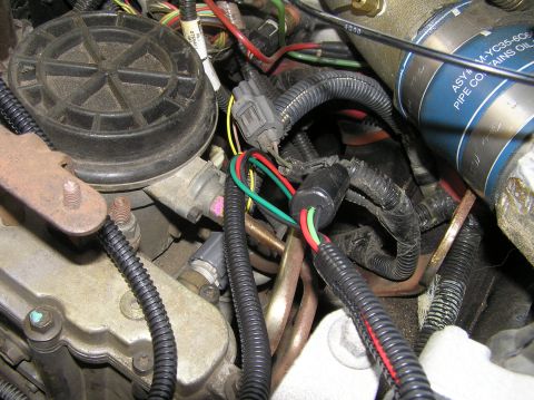 2000 Ford Excursion - Engine bay wiring harness with multiple connectors and protective tubing is visible in this close-up view.