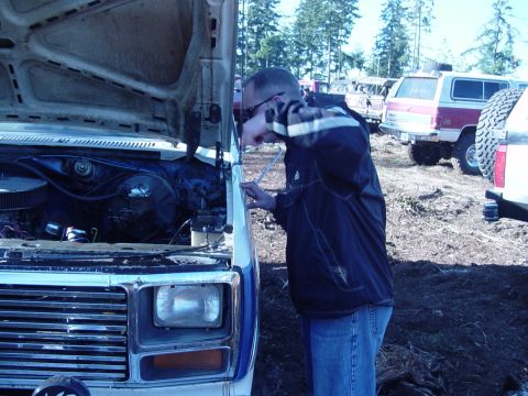 1989 Ford Bronco - Frank checking out the mess