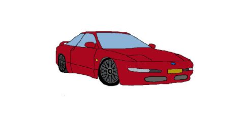 1997 Ford Probe - This red coupe features a distinctive front end with pop-up headlights and a blue Ford emblem.
