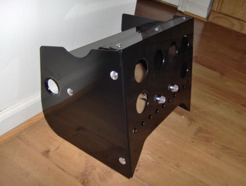 1978 Ford Bronco - Custom dashboard panel with various gauge and switch mounting holes.