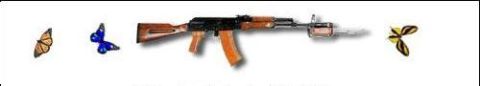 2003 Ford Crown Victoria - An AK-47 rifle is shown with decorative butterflies on a white background.