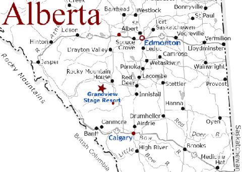 1988 Ford Bronco - A map of Alberta, Canada, displays major cities and road networks.
