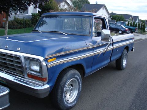 1996 Ford Bronco - This blue Ford F-Series pickup truck appears to be from the late 1970s, not a 1996 model.