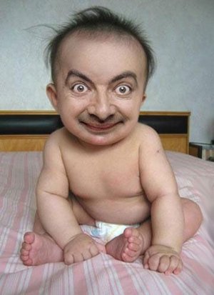 2005 Ford Excursion - A digitally altered image shows a baby with the face of Mr. Bean superimposed onto it.