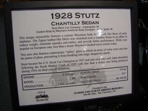 1993 Ford Taurus - Document details the 1928 Stutz Chantilly Sedan, including its custom body and historical significance.