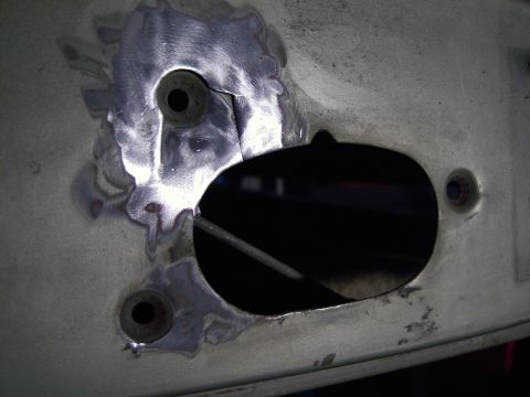 1967 Ford Ranchero - where the latch is secured to door is cracked, need to prep for repair (weld)