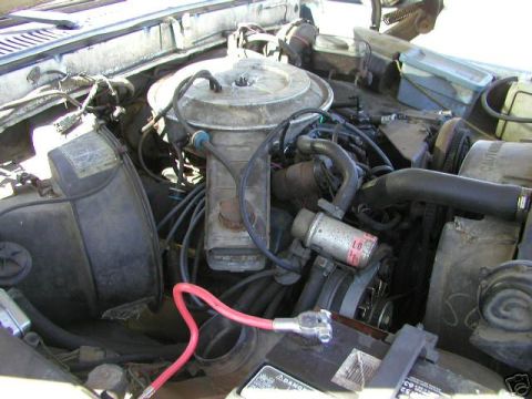 1978 Ford Bronco - Engine bay of a 1978 Ford Bronco, showing the V8 engine and associated components.