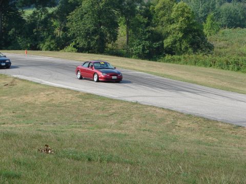 1993 Ford Taurus - A red sedan with a black hood navigates a turn on a road course, with another vehicle visible in the background.