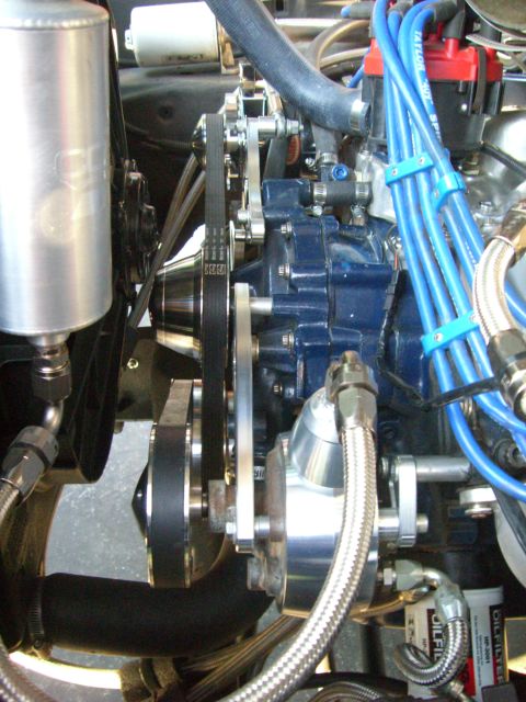 1977 Ford F-150 - March serpentine pulleys with billet PS pump.