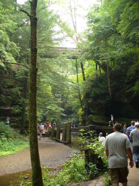 1991 Ford Probe - A scenic view of a gorge with a bridge and a walking path filled with people.
