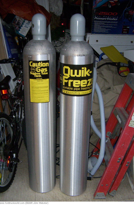 These two 50# CO2 bottles were used. They were hydrostaticly tested and filled with nitrous with NOS high flow valves.
