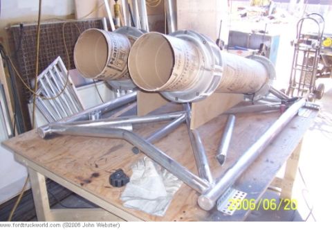 1977 Ford F-150 - When it came time to weld the yoke supports the bottles would be unwieldly. Sono tubes work great as a lightweight replacement.