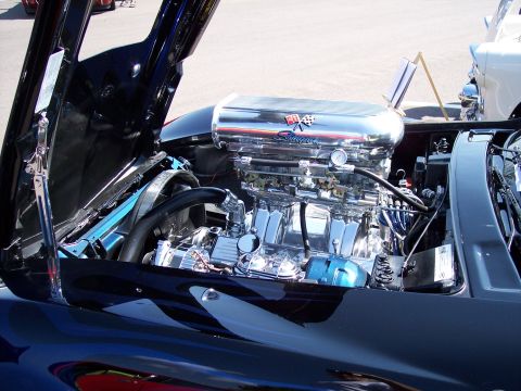 1972 Ford Ranchero - A highly customized engine with a prominent chrome air cleaner assembly is displayed with the hood open.