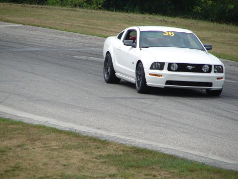 1993 Ford Taurus - A white Ford Mustang navigates a turn on a road course, displaying the number 36 on its windshield.