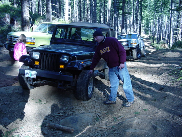 Frank shows where his tires were spinning