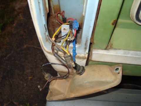 1967 Ford F-250 - Detail of a vehicle's electrical wiring harness, showing connectors and wires.