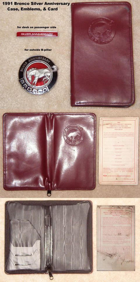 1983 Ford Bronco - SOLD 91 Silver Anniversary Bronco case for Owner's Manual Includes warranty card, inside dash emblem, & 1 outside B-pillar badge [url=http:…