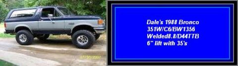 1979 Ford F-150 - This lifted Ford Bronco has a two-tone paint scheme and large off-road tires.