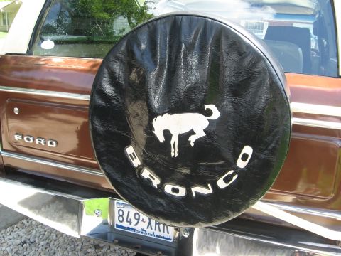 1979 Ford Bronco - This 1979 Ford Bronco features a brown exterior and a black spare tire cover with the iconic Bronco horse logo.