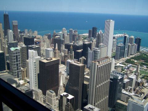 2003 Ford Crown Victoria - A wide shot shows the Chicago skyline with the lake in the background.