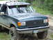 1988 Ford Bronco - This Ford Bronco is parked on a dirt road surrounded by trees, with a clear view of its front and side.