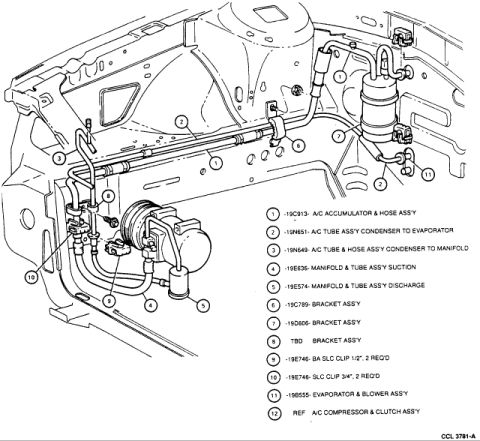1993 Ford Taurus - This is a diagram of a vehicle's engine with various components labeled numerically.