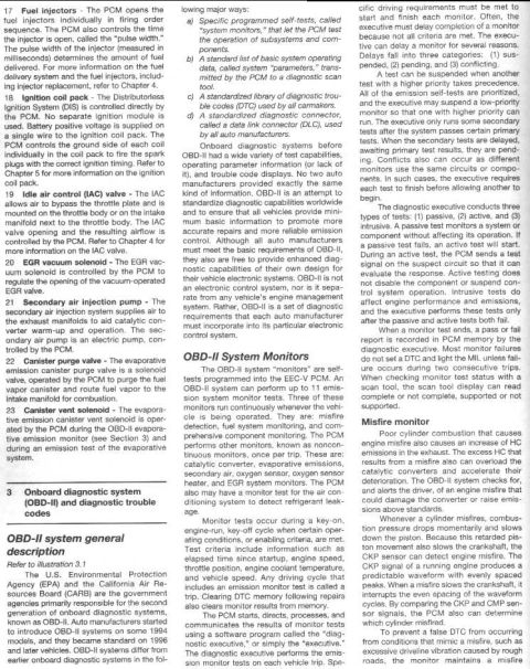 1993 Ford Taurus - This document page explains various aspects of onboard diagnostic systems and their monitors.