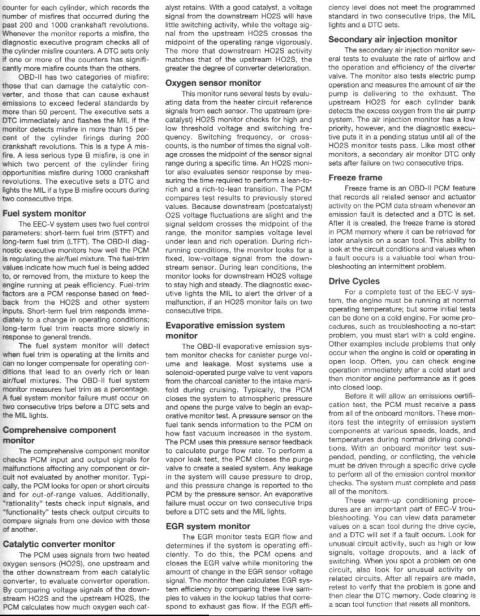 1993 Ford Taurus - This document describes various OBD-II EEC-V system monitors and their functions for vehicle diagnostics.