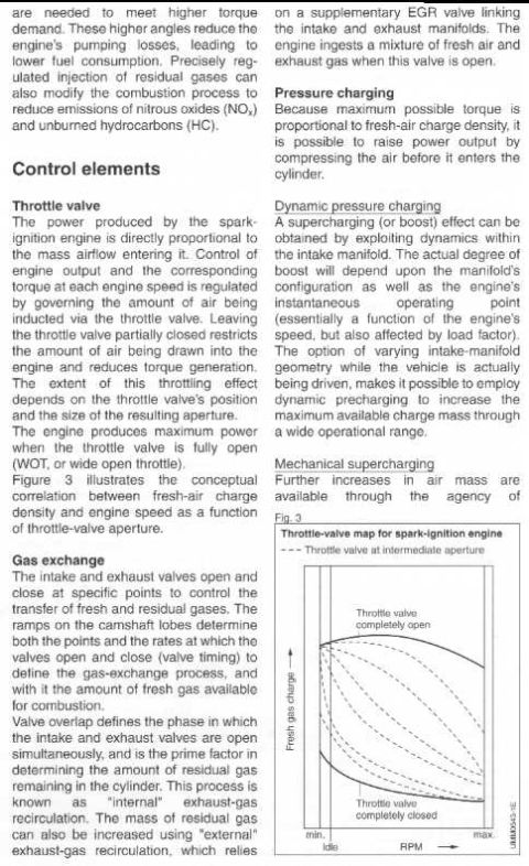 1993 Ford Taurus - This document page discusses engine control elements, including throttle valve and gas exchange, with a diagram illustrating throttle-valve…