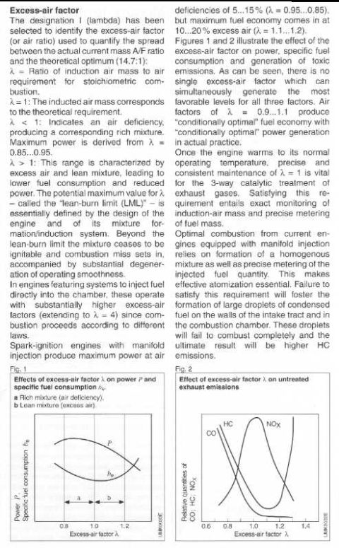 1993 Ford Taurus - Technical document page discussing excess-air factor and its effect on engine performance and emissions.