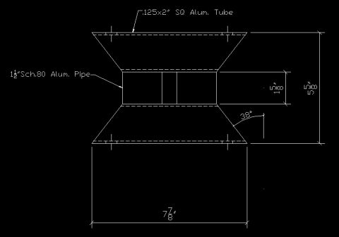 1993 Ford Taurus - This is a technical drawing of a custom aluminum part, showing its dimensions and angles.
