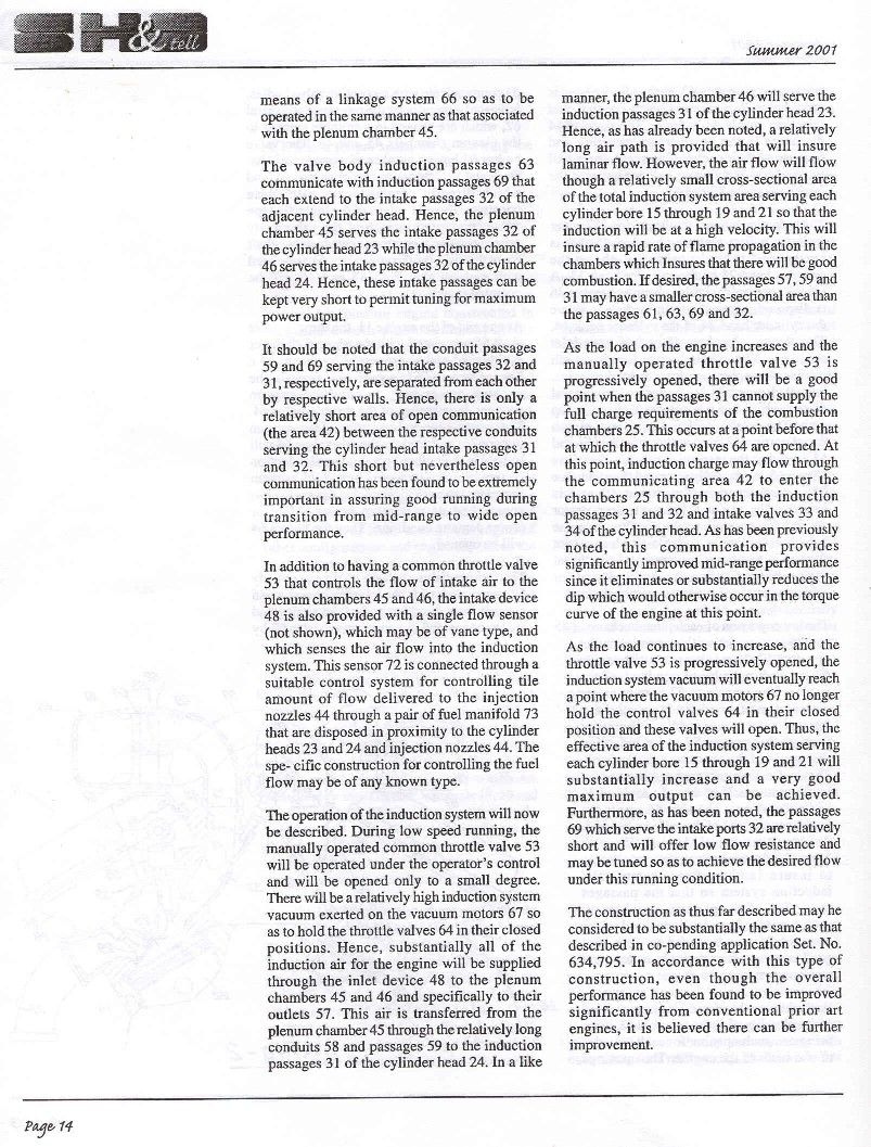 Intake induction system patent text page describing valve body passages and plenum chambers Summer 2001