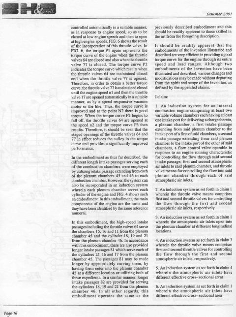 1993 Ford Taurus - This document appears to be a patent filing related to the Yamaha SHO engine, not a photograph of a 1993 Ford Taurus.