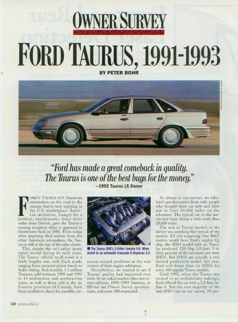 1993 Ford Taurus - This article discusses the 1991-1993 Ford Taurus, a 1992 model in a side profile shot.