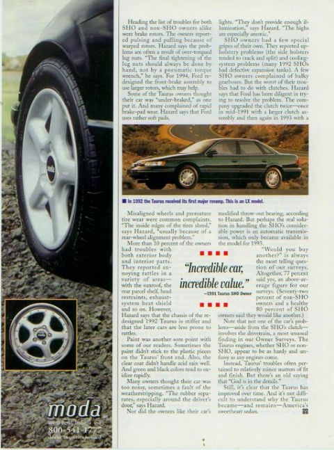 1993 Ford Taurus - Article discusses common complaints and features of the 1992 Ford Taurus LX model.