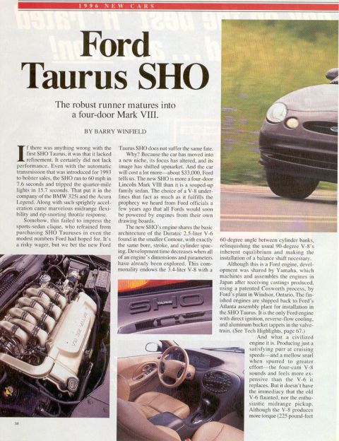 1993 Ford Taurus - Article detailing the 1993 Ford Taurus SHO, its exterior, interior, and engine.