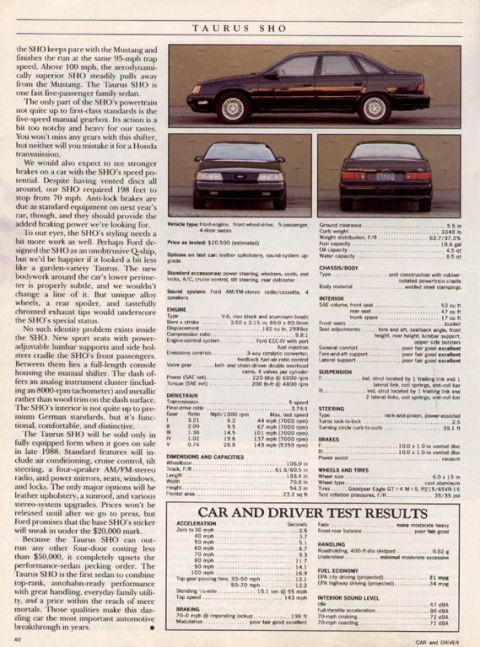 1993 Ford Taurus - This document details the 1993 Ford Taurus SHO, including its performance and features.