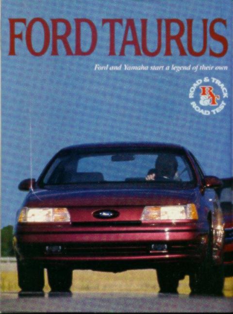 1993 Ford Taurus - Magazine cover a red 1993 Ford Taurus SHO with a "Road & Track Road Test" badge.