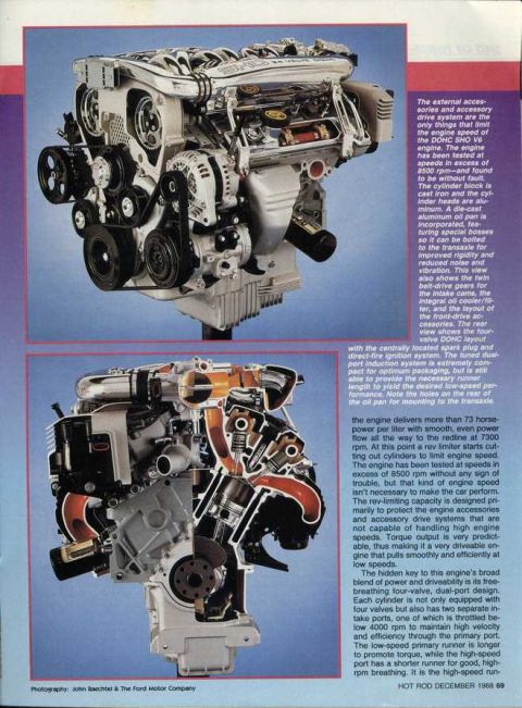 1993 Ford Taurus - This image displays a detailed cutaway of the Ford SHO V8 engine, illustrating its internal mechanics and design.