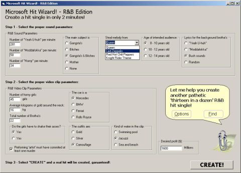 1989 Ford Probe - Screenshot of the Microsoft Hit Wizard! R&B Edition software, designed to create R&B hit singles.