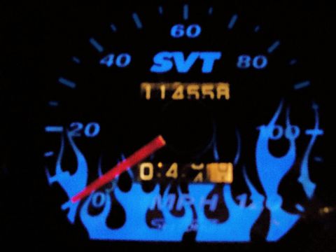 1994 Ford Probe - Custom SVT speedometer with flame graphics and digital odometer reading 11455A.
