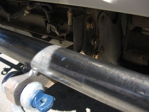 1991 Ford Bronco - Close-up view of a custom rear bumper assembly with visible bolts and wiring.