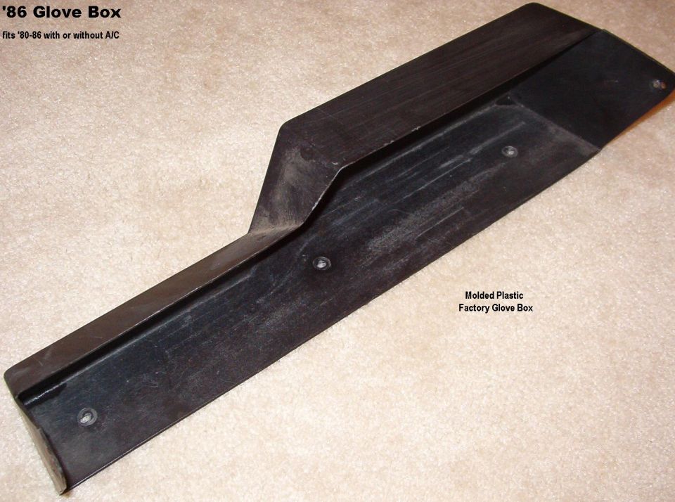 Plastic '80-86 Glove Box [url=https://www.ebay.com/sch/i.html?_ssn=untod]Also available via eBay.[/url]

'80-85 came with a cardboard glove box, so this is an upgrade.  This box fits all '80-86 trucks (A/C or not).