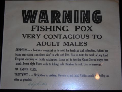 1984 Ford Bronco - A humorous document warns adult males about the contagious 'Fishing Pox' and its symptoms and treatment.