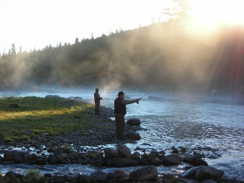 1984 Ford Bronco - Sunrise over a misty river as two anglers cast their lines.